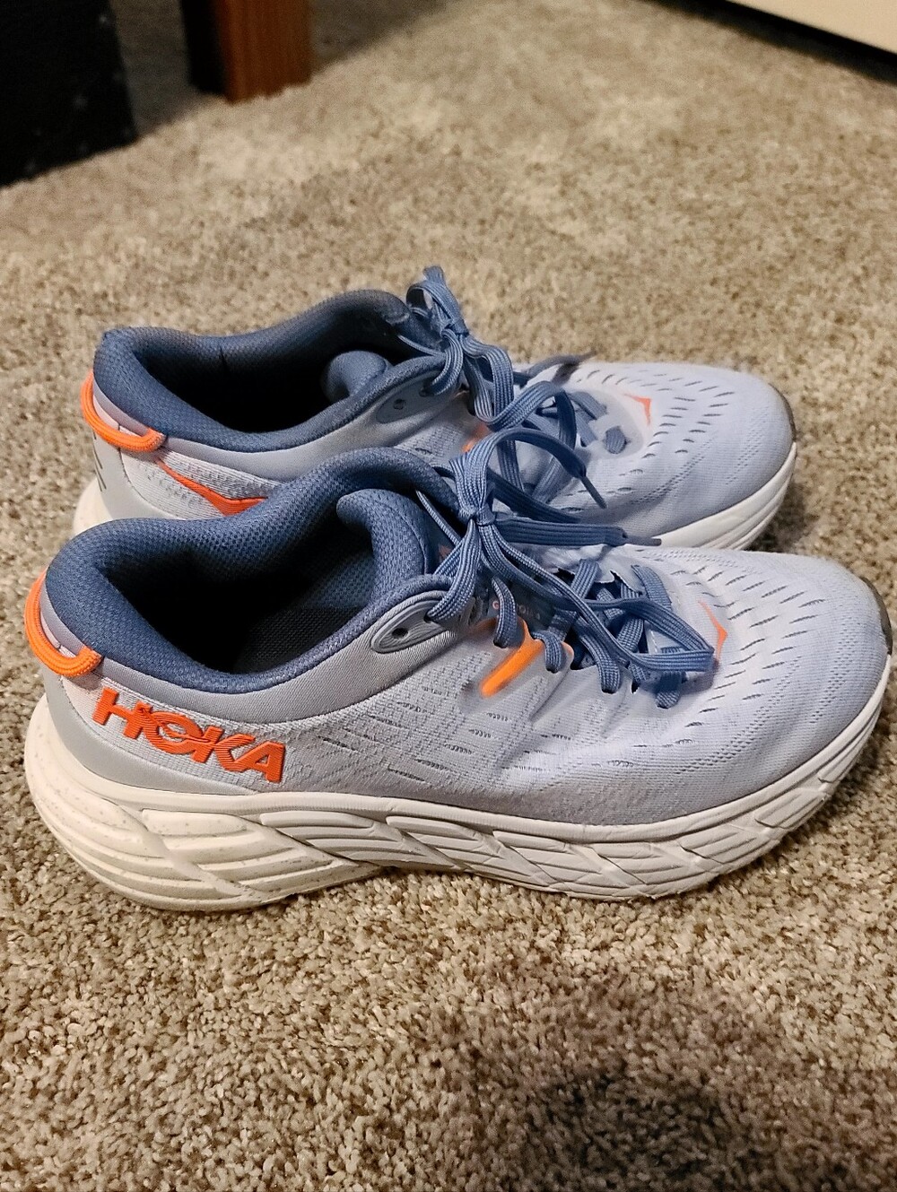 Women's 8.5D, Light Blue & Orange Hoka Gaviota 4 Running Shoes